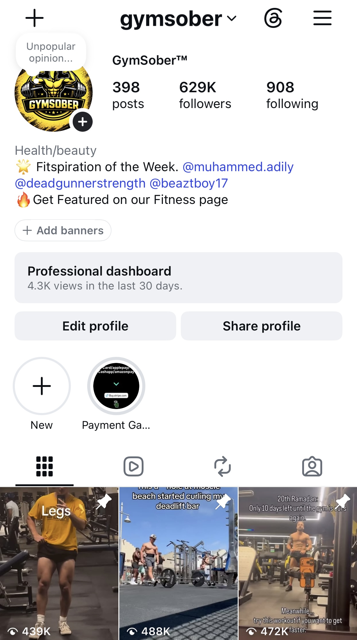 GymSober Page Insights